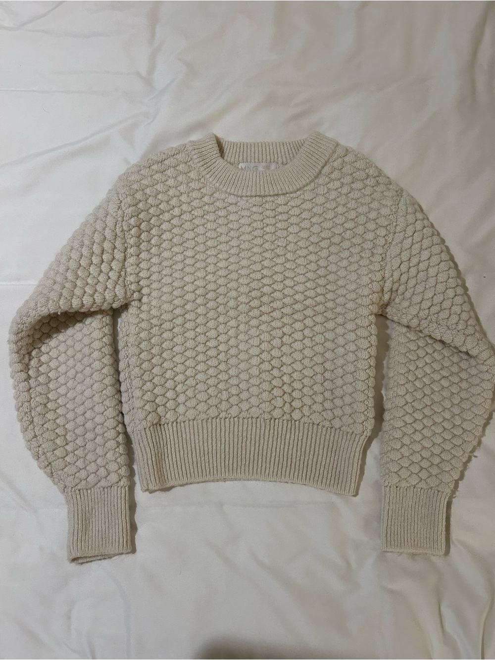 Cream Textured Chunky Crewneck Sweater